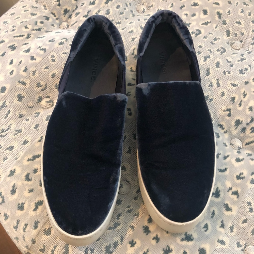 Vince Navy Velvet Slip-On Sneakers with White Sole